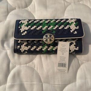 Tory Burch Duet Woven Envelope Continental Wallet.  NWT.